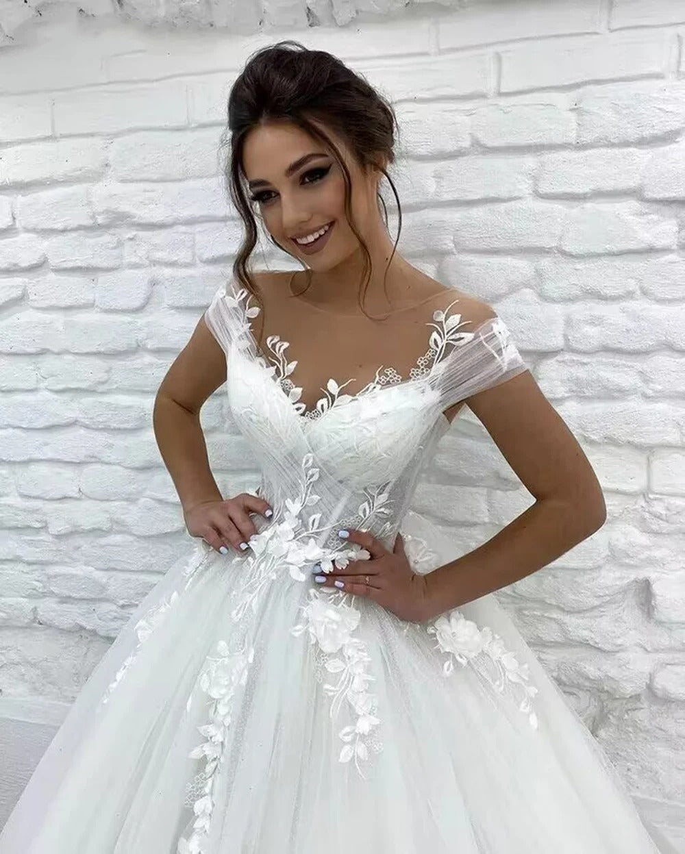 Princess Wedding Dresses Off Shoulder 3D Lace Applique Ladies Sleeveless Boho Bridal Gowns Vestido De Novia Custom  Mariée