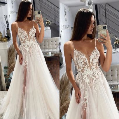 3D Lace Wedding Dresses A Line Satin Bridal Gowns Square Neck Wedding Party Gowns