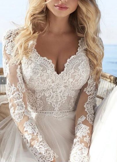 A Line Long Sleeve Bridal Dresses Wedding Dress Tulle Lace Long Ivory Vestido De Novia Open Back свадебное платье Plus Size