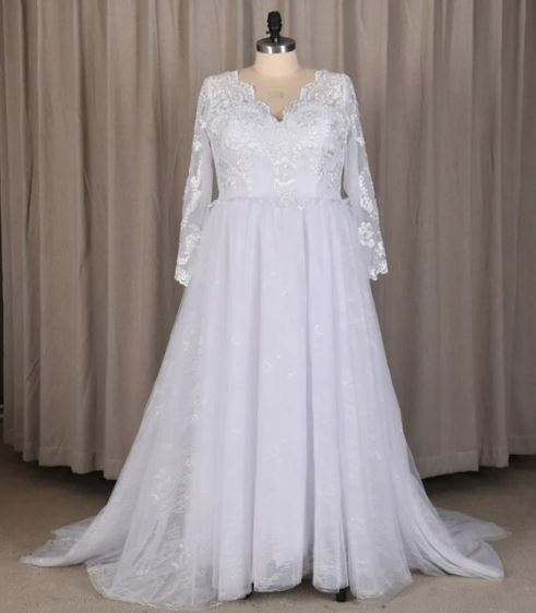 A Line Long Sleeve Bridal Dresses Wedding Dress Tulle Lace Long Ivory Vestido De Novia Open Back свадебное платье Plus Size