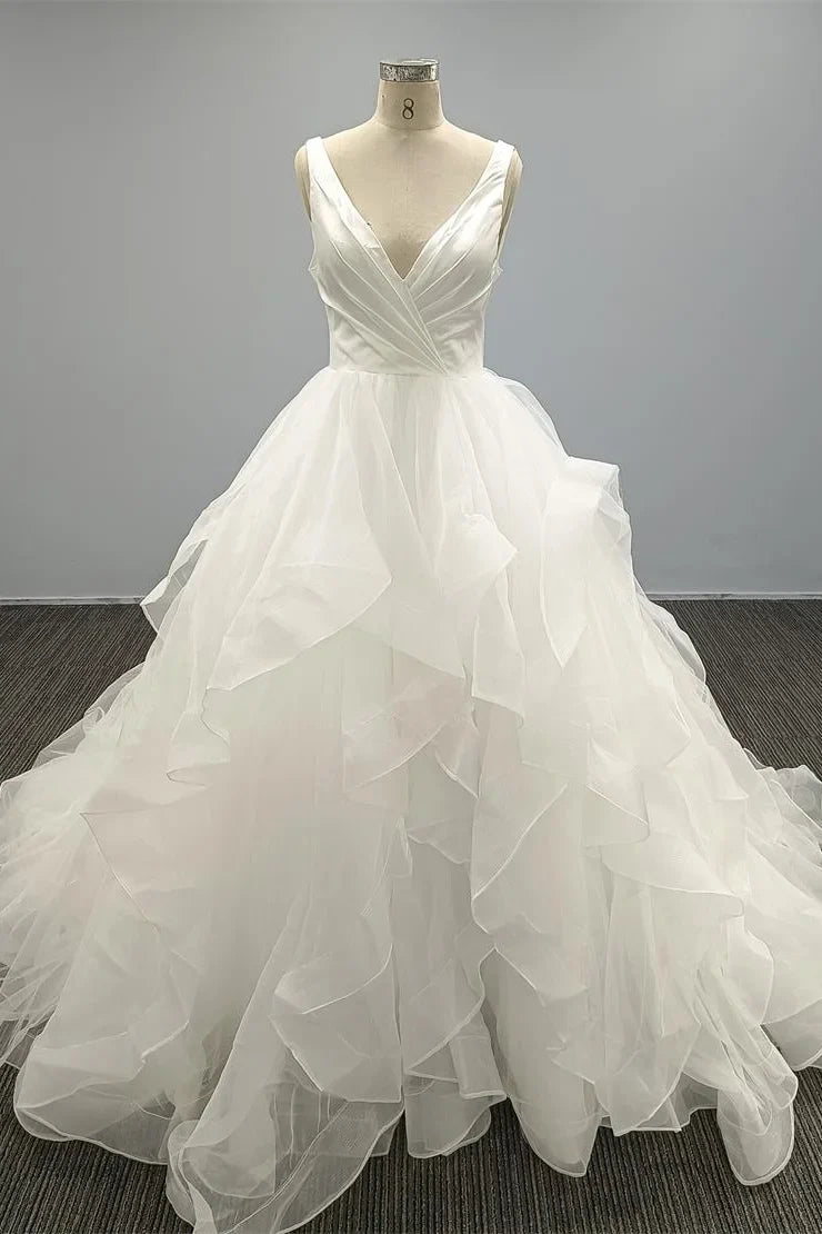 A-Line Princess Wedding Dresses Sleeveless Sweetheart Boho Bride Dress With Puffy Tiered Tulle Ruffles Bridal Gowns Custom