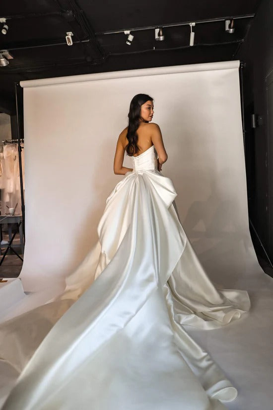 Classic Wedding Dress with  Detachable Huge Bow Satin Vestido De Novia Skirt Court Train Mermaid Simple Bow PrincessDress Bridal Gown