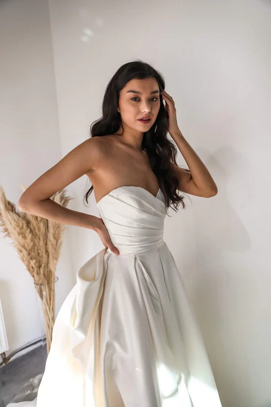 Classic Wedding Dress with  Detachable Huge Bow Satin Vestido De Novia Skirt Court Train Mermaid Simple Bow PrincessDress Bridal Gown