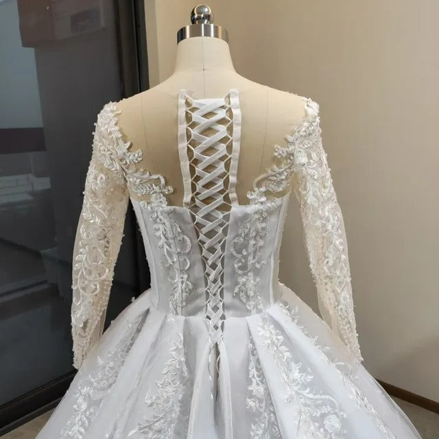 A-Line Wedding Dresses Women Elegant Long Bride Dress Lace Appliques Vestidos De Novia Long Sleeves Luxury Wedding Gowns