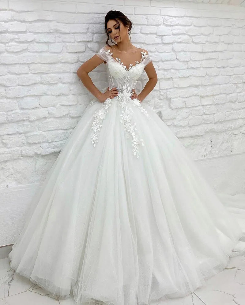 Princess Wedding Dresses Off Shoulder 3D Lace Applique Ladies Sleeveless Boho Bridal Gowns Vestido De Novia Custom  Mariée