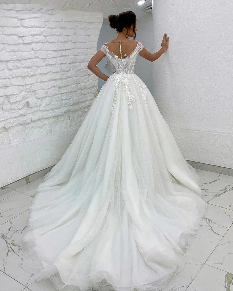 Princess Wedding Dresses Off Shoulder 3D Lace Applique Ladies Sleeveless Boho Bridal Gowns Vestido De Novia Custom  Mariée