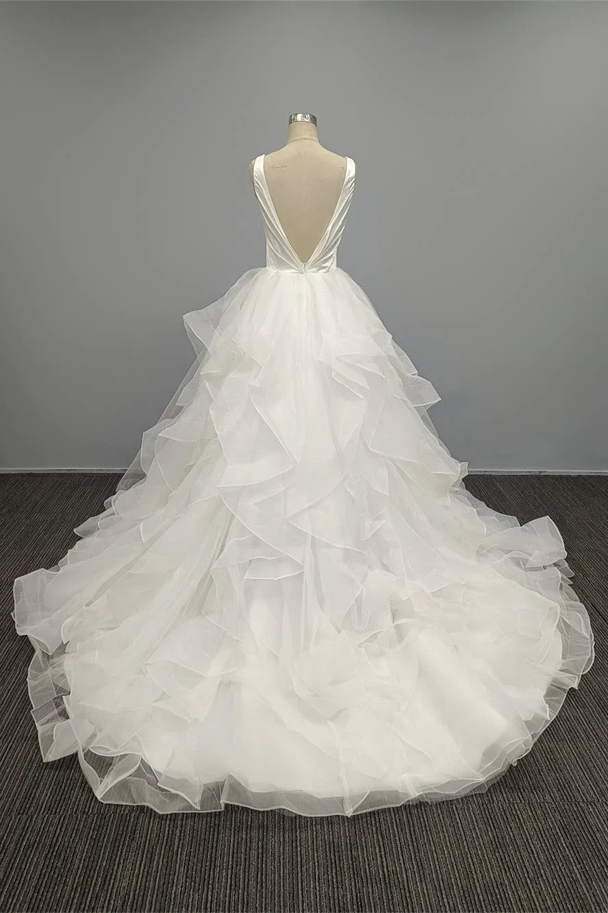 A-Line Princess Wedding Dresses Sleeveless Sweetheart Boho Bride Dress With Puffy Tiered Tulle Ruffles Bridal Gowns Custom