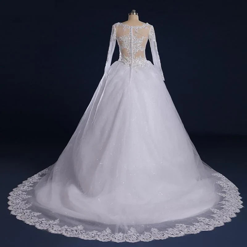 A-Line Luxury Princess Wedding Dresses  Long Sleeve Lace Charming Bride Dress For Women