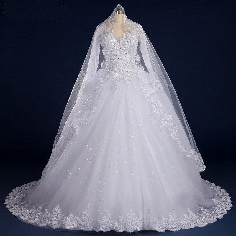 A-Line Luxury Princess Wedding Dresses  Long Sleeve Lace Charming Bride Dress For Women