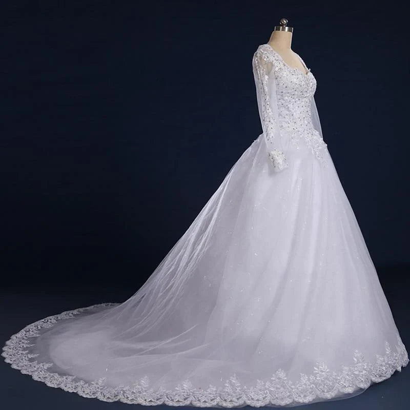 A-Line Luxury Princess Wedding Dresses  Long Sleeve Lace Charming Bride Dress For Women