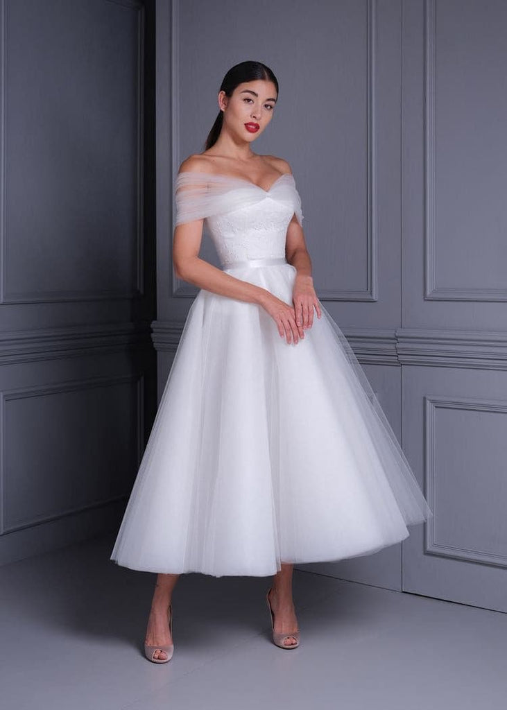 Elegant Beautiful Sweet Short Off Shoulder Gauze Wedding Dresses Princess Beaded A-shaped Pretty Gorgeous Dresses